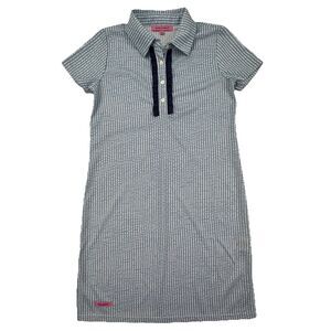 Simply Southern Polo Shirt Dress Blue White Stripe Ruffle Button Size Small